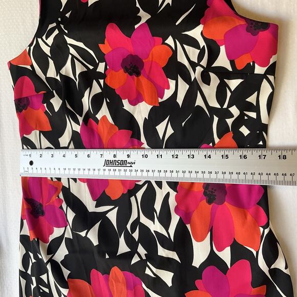 Dressbarn Women Dress 10 Black Pink Floral Sheath Sleeveless Knee Length - Picture 6 of 9